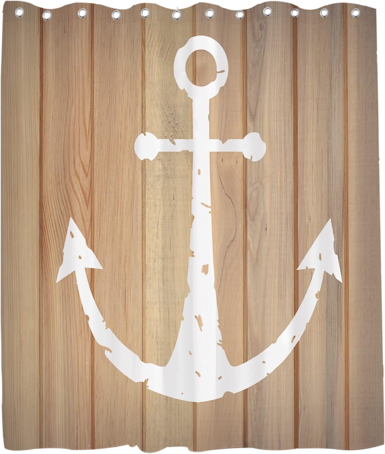 Rustic Wooden Planks Anchor Shower Curtain - LB Nautical Ocean Yellow Background Bathroom Decor