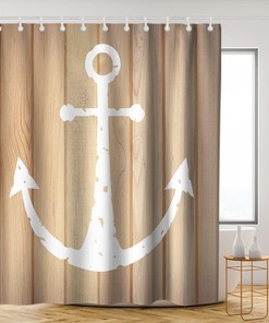 Rustic Wooden Planks Anchor Shower Curtain - LB Nautical Ocean Yellow Background Bathroom Decor