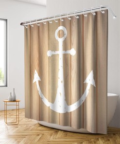 Rustic Wooden Planks Anchor Shower Curtain - LB Nautical Ocean Yellow Background Bathroom Decor