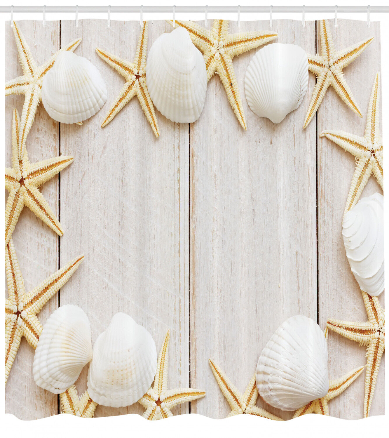 Rustic Wooden Seashell Backdrop Printed Shower Curtain for Nautical Bathroom Decor