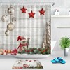 Rustic Wooden Wall Baubles Red Stars Christmas Shower Curtain Bathroom Decor