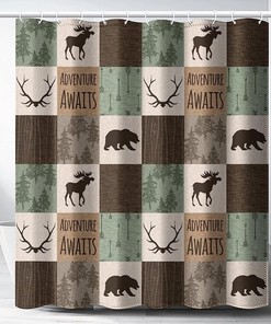 Rustic Woodland Animals Shower Curtain - Vintage Cabin Bathroom Decor