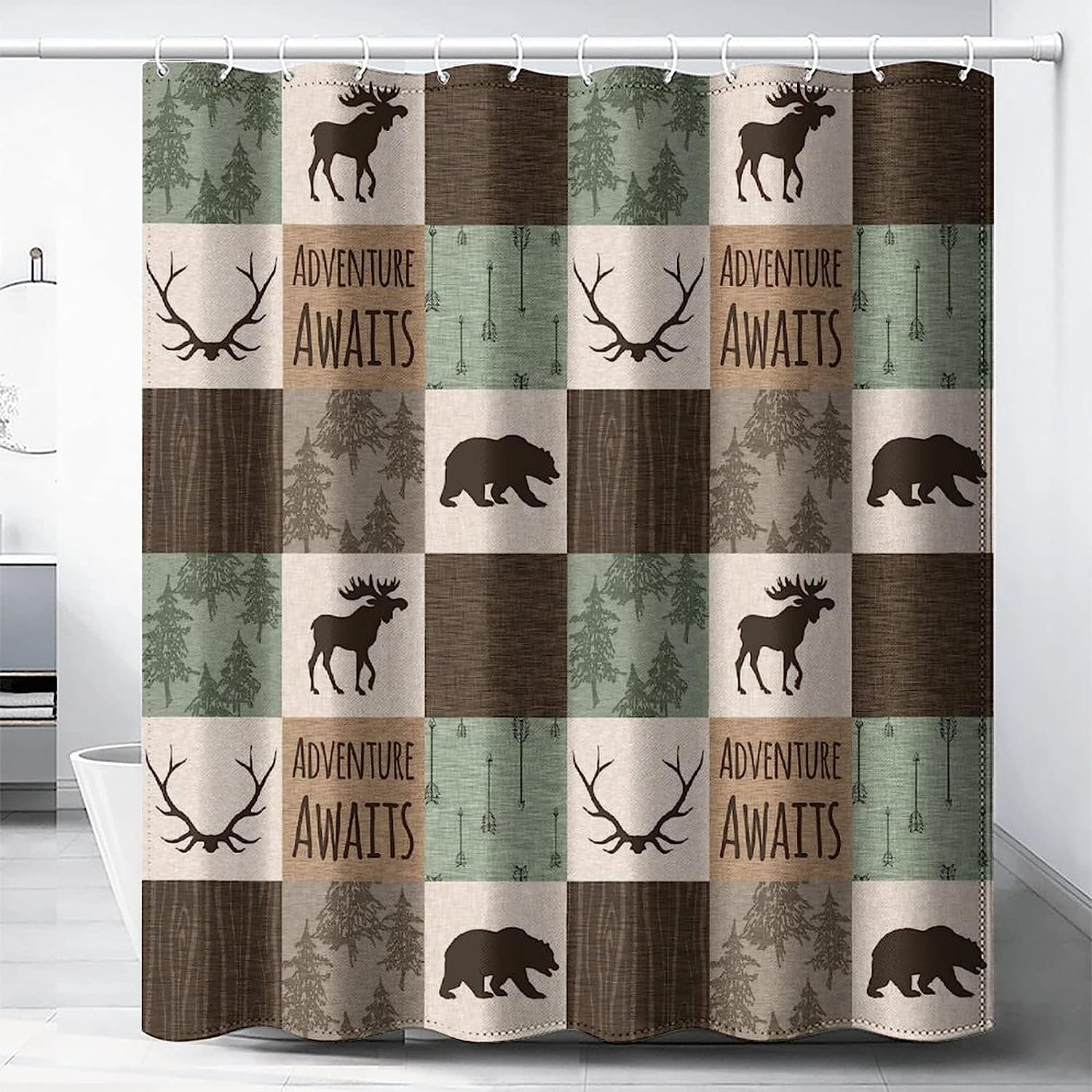 Rustic Woodland Animals Shower Curtain - Vintage Cabin Bathroom Decor
