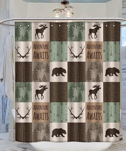 Rustic Woodland Animals Shower Curtain - Vintage Cabin Bathroom Decor