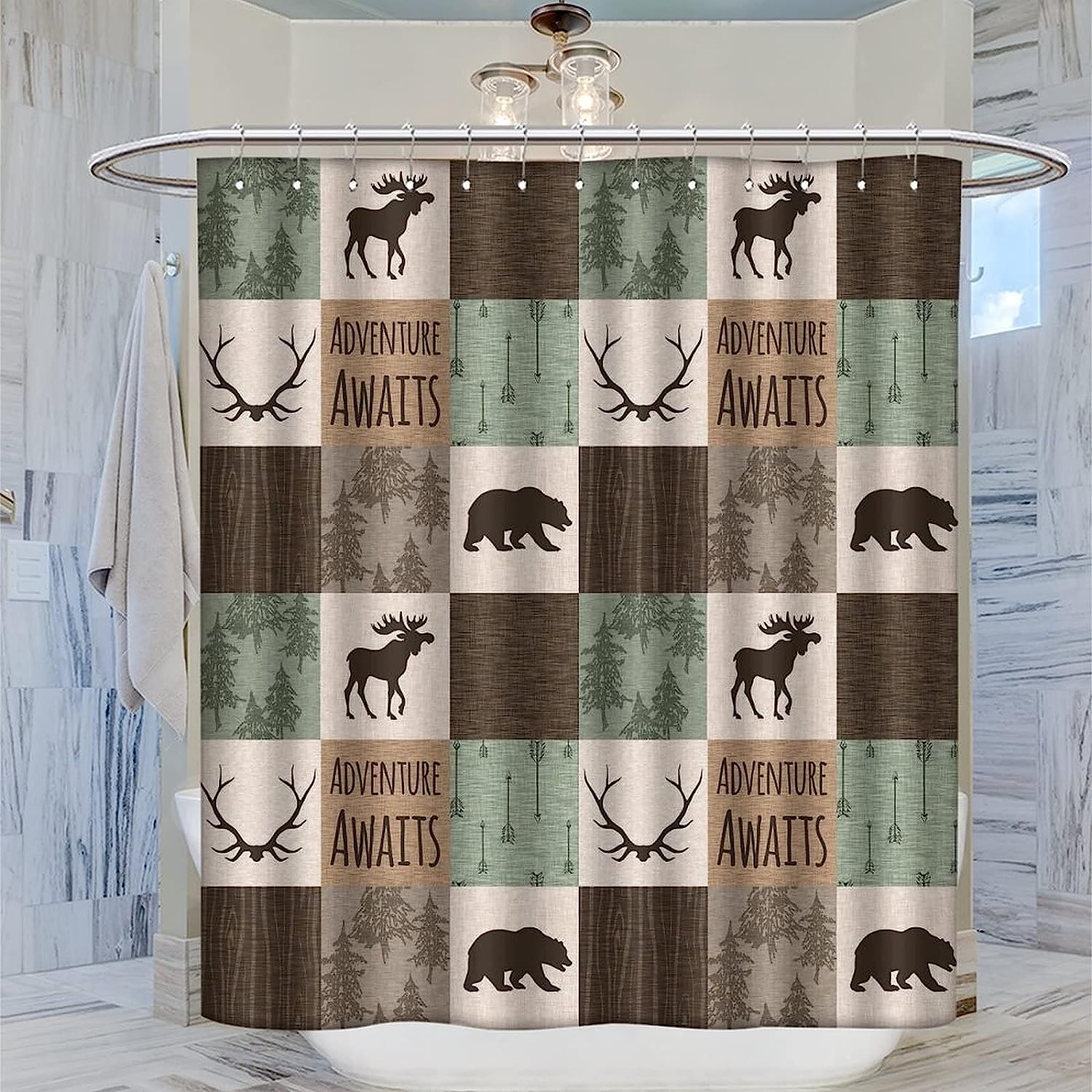 Rustic Woodland Animals Shower Curtain - Vintage Cabin Bathroom Decor