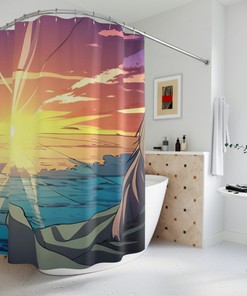 Rustic and Cozy Sunrise Sunshine Shower Curtain - Inviting and Warm Bathroom Decor with Modern Watercolor Art Print