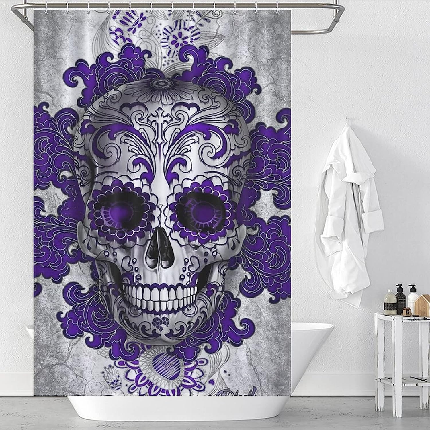Rustproof Day Of The Dead Skull Shower Curtain For Bathroom Decor - Image 3