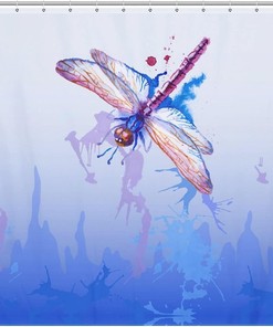 Rustproof Dragonfly Purple Watercolor Shower Curtain Set, Machine Washable for Easy Bathroom Decor