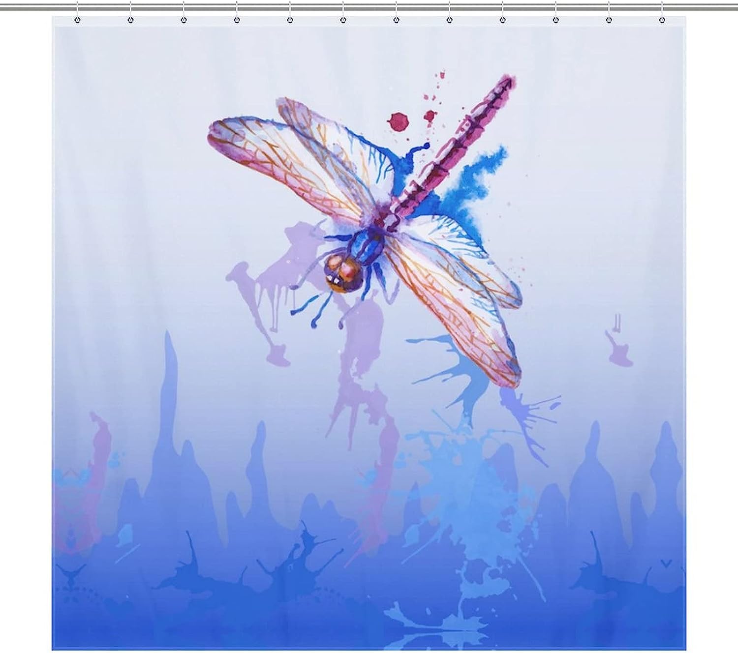 Rustproof Dragonfly Purple Watercolor Shower Curtain Set, Machine Washable for Easy Bathroom Decor