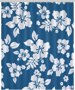 Rustproof Hooks Hawaii Flower Shower Curtain Fabric For Bathroom