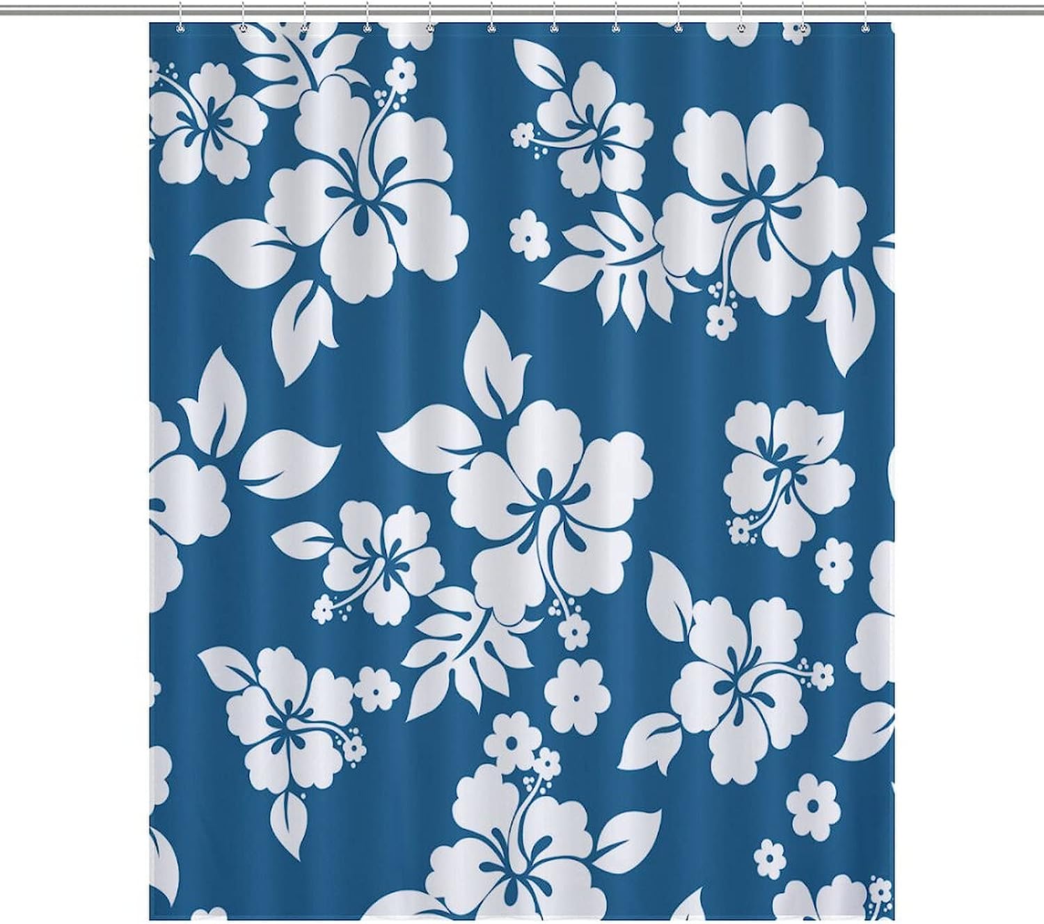 Rustproof Hooks Hawaii Flower Shower Curtain Fabric For Bathroom