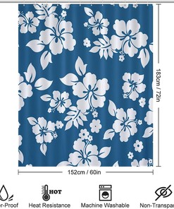 Rustproof Hooks Hawaii Flower Shower Curtain Fabric For Bathroom