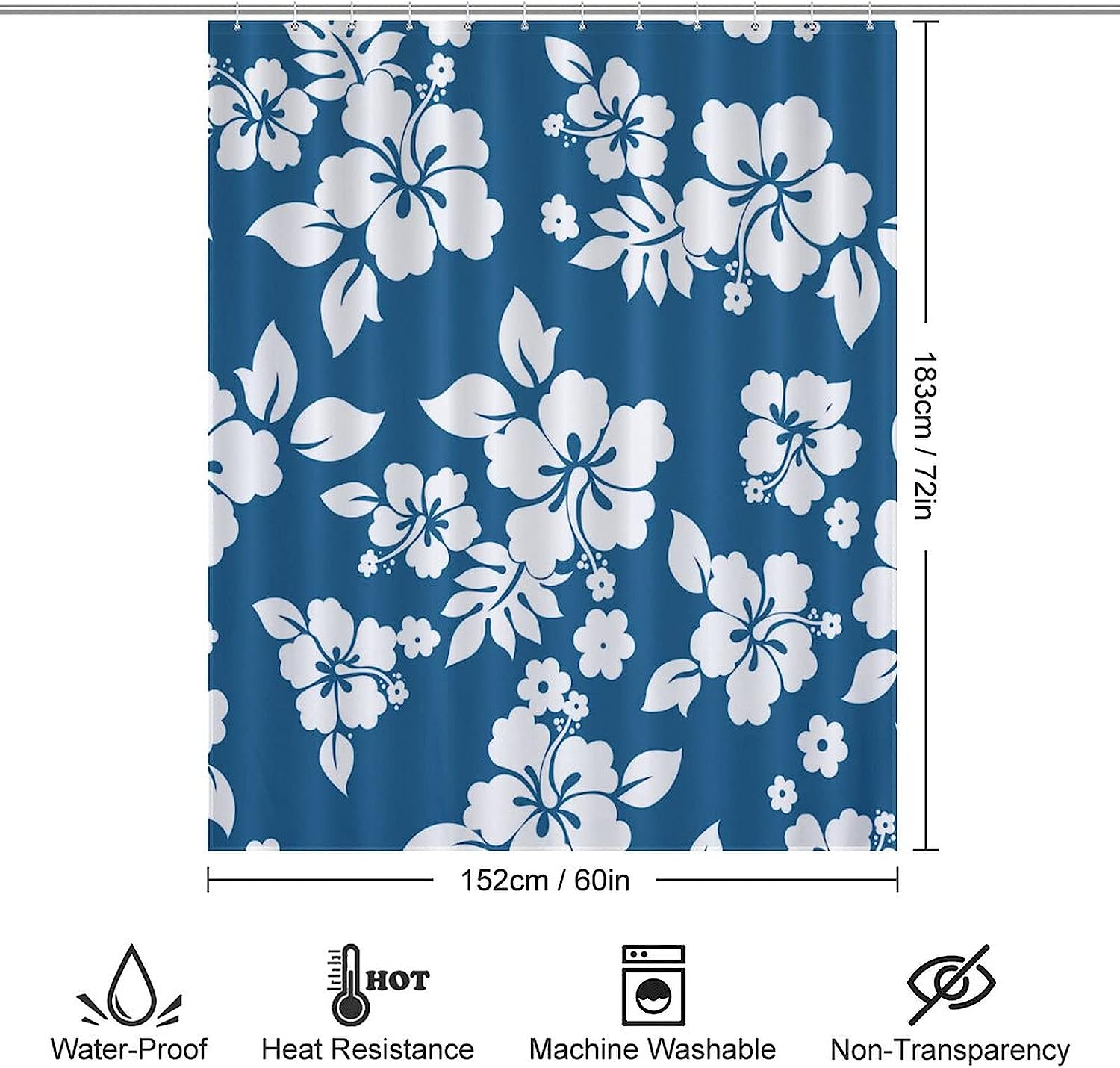 Rustproof Hooks Hawaii Flower Shower Curtain Fabric For Bathroom