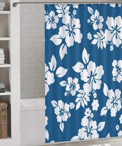 Rustproof Hooks Hawaii Flower Shower Curtain Fabric For Bathroom