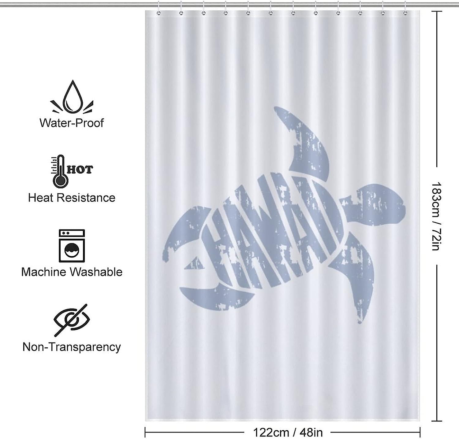 Rustproof Hooks Hawaii Turtle Shower Curtain Fabric For Bathroom