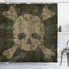 Rusty Aged Soldier Camo Print Skull Fabric Shower Curtain - Masculine Skull Bathroom Decor