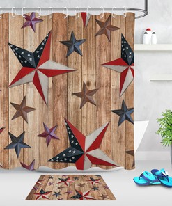 Rusty American Flag Wood Plank Waterproof Shower Curtain with Stars