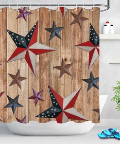 Rusty American Flag Wood Plank Waterproof Shower Curtain with Stars