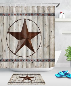 Rusty Iron Texas Star Wood Plank Fabric Shower Curtain Bathroom Decor