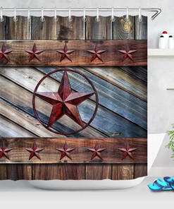 Rusty Texas Barn Door Plank Shower Curtain with Estrela Madeira Portģo Quote