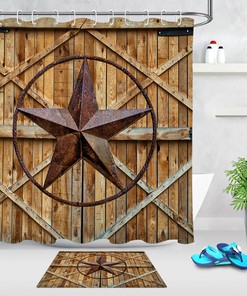 Rusty Texas Star Rustic Barn Door Fabric Shower Curtain Bathroom Accessory