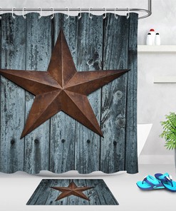 Rusty Texas Star Shabby Blue Wood Planks Shower Curtain for Bathroom