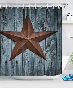 Rusty Texas Star Shabby Blue Wood Planks Shower Curtain for Bathroom