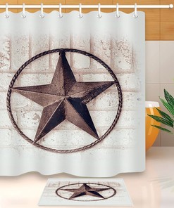 Rusty Texas Star Shower Curtain - Waterproof Fabric Bathroom Decor with Hooks