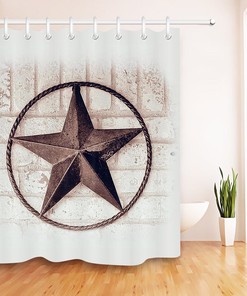 Rusty Texas Star Shower Curtain - Waterproof Fabric Bathroom Decor with Hooks