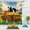 Rusty Truck Cow Sunflowers Sunset Scenery Fabric Shower Curtain for Bathroom Decor