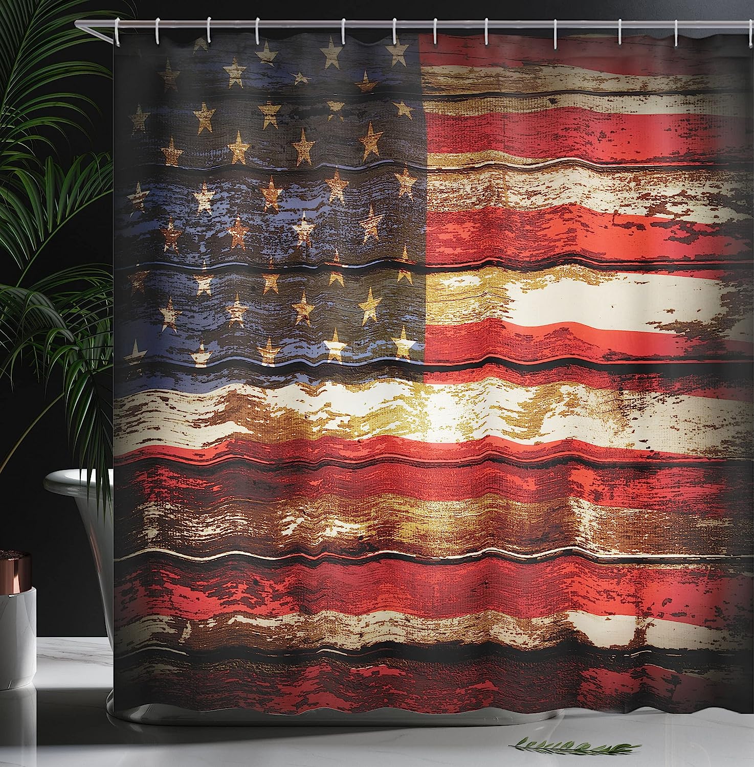 Rusty Vintage American Flag Print Shower Curtain - Image 3
