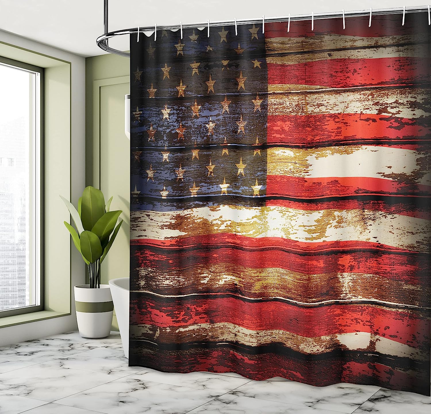Rusty Vintage American Flag Print Shower Curtain - Image 4