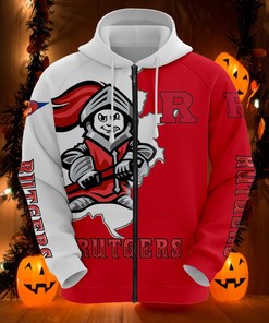 Rutgers Scarlet Knights 3D Zip Hoodie With Mascot Perfect For Every Fan
