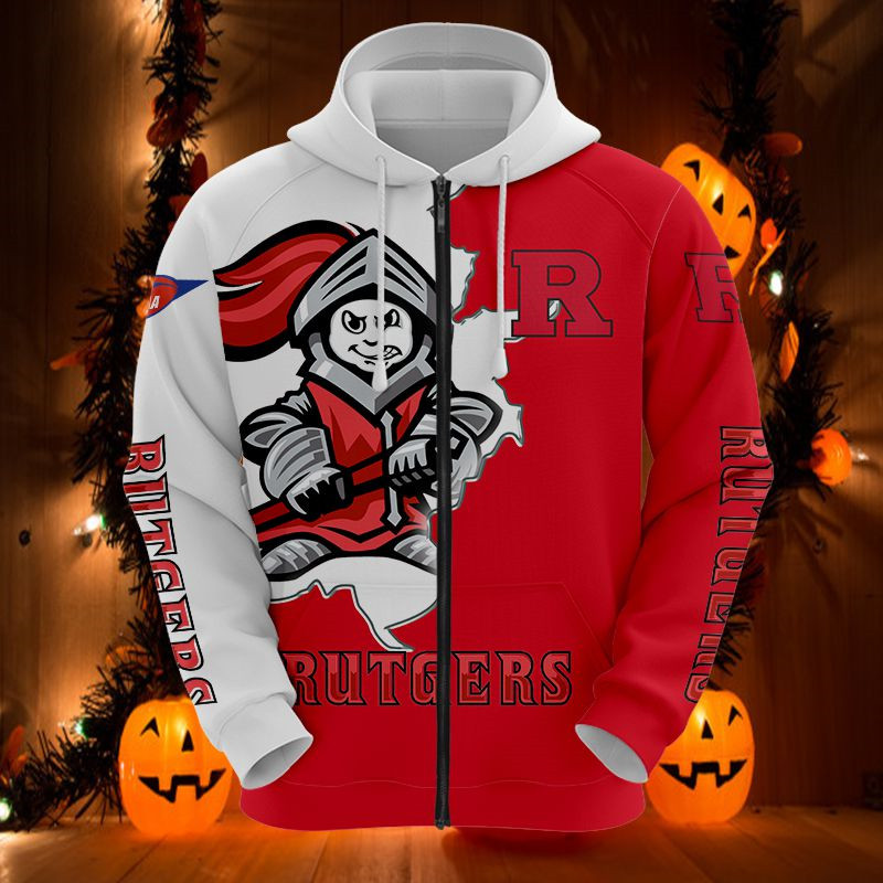 Rutgers Scarlet Knights 3D Zip Hoodie With Mascot Perfect For Every Fan