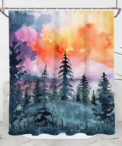 Rv Camper Watercolor Forest Shower Curtain For Travel Bathroom