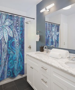 SAMOAN Cool Blue Ocean Polynesian Hawaiian Shower Curtain