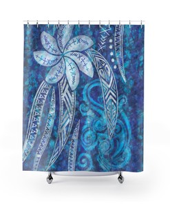 SAMOAN Cool Blue Ocean Polynesian Hawaiian Shower Curtain
