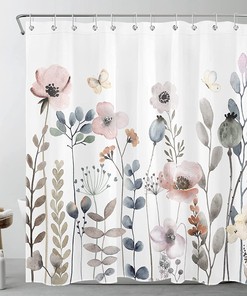 SCECALA Boho Flower White Grey Green Floral Shower Curtain- Add Some Bohemian Vibes to Your Bathroom