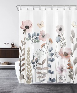 SCECALA Boho Flower White Grey Green Floral Shower Curtain- Add Some Bohemian Vibes to Your Bathroom