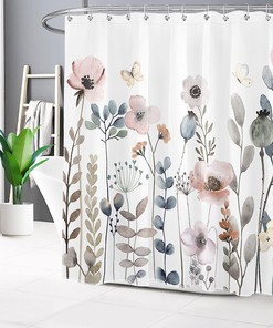 SCECALA Boho Flower White Grey Green Floral Shower Curtain- Add Some Bohemian Vibes to Your Bathroom