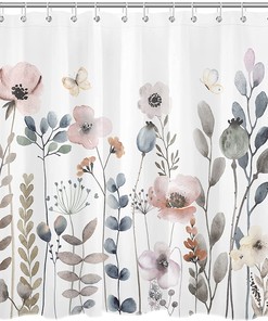 SCECALA Boho Flower White Grey Green Floral Shower Curtain- Add Some Bohemian Vibes to Your Bathroom