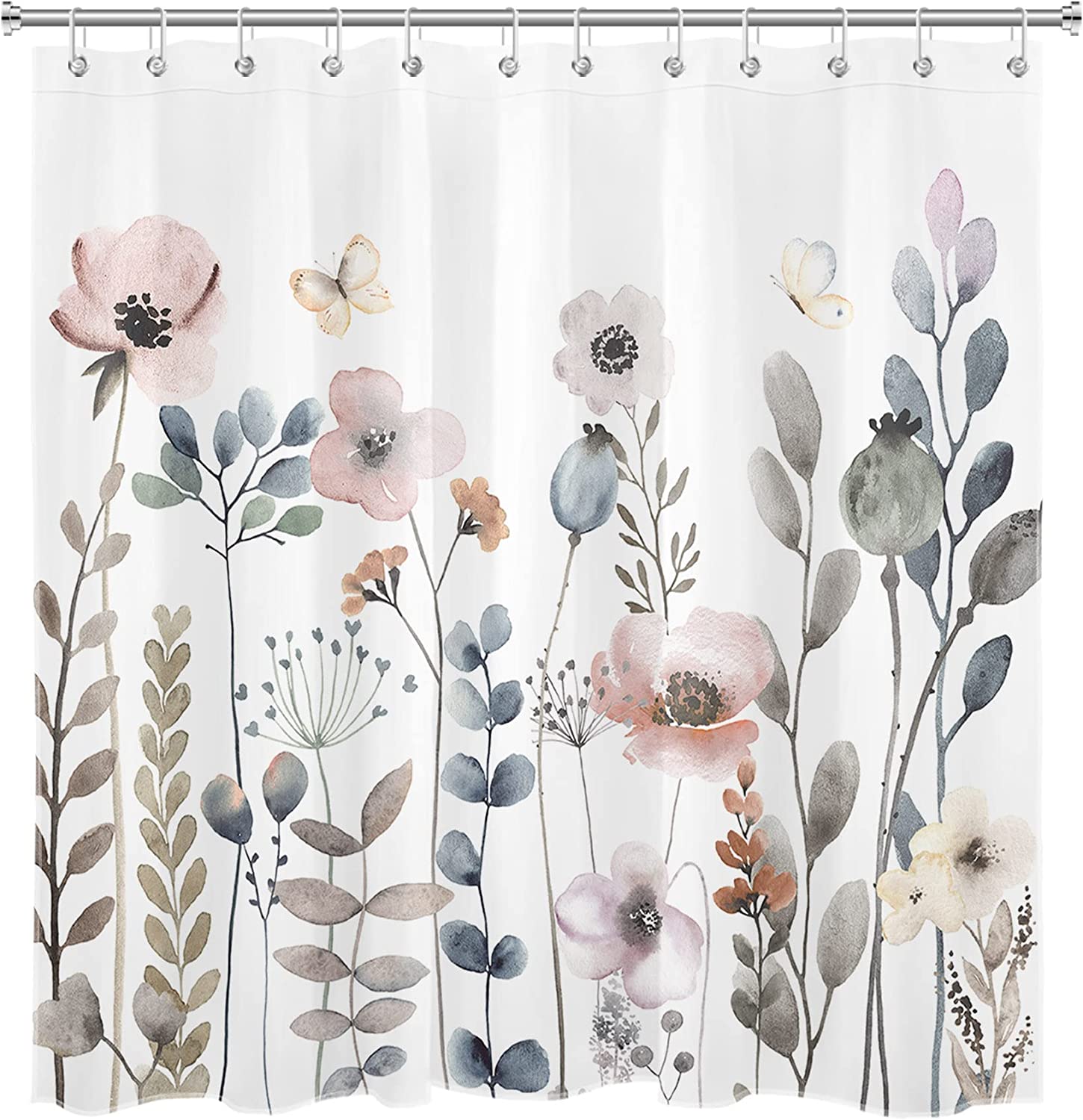 SCECALA Boho Flower White Grey Green Floral Shower Curtain- Add Some Bohemian Vibes to Your Bathroom