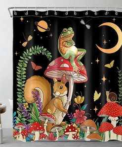 SCECALA Mushroom Shower Curtain- Funny Black Animal Bathroom Curtain Durable Bath Accessories