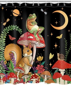 SCECALA Mushroom Shower Curtain- Funny Black Animal Bathroom Curtain Durable Bath Accessories