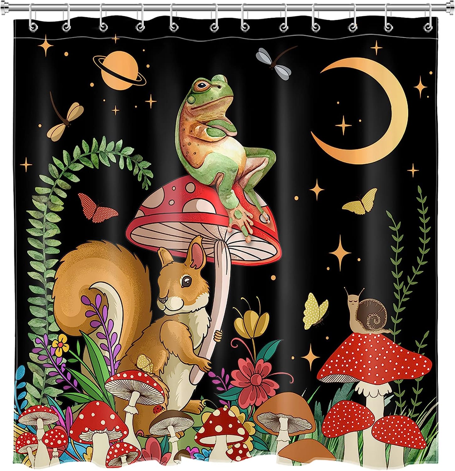 SCECALA Mushroom Shower Curtain- Funny Black Animal Bathroom Curtain Durable Bath Accessories