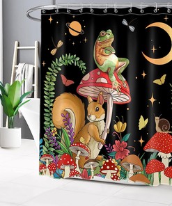 SCECALA Mushroom Shower Curtain- Funny Black Animal Bathroom Curtain Durable Bath Accessories