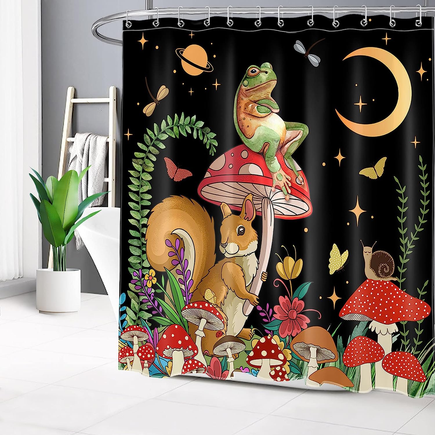 SCECALA Mushroom Shower Curtain- Funny Black Animal Bathroom Curtain Durable Bath Accessories