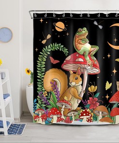SCECALA Mushroom Shower Curtain- Funny Black Animal Bathroom Curtain Durable Bath Accessories