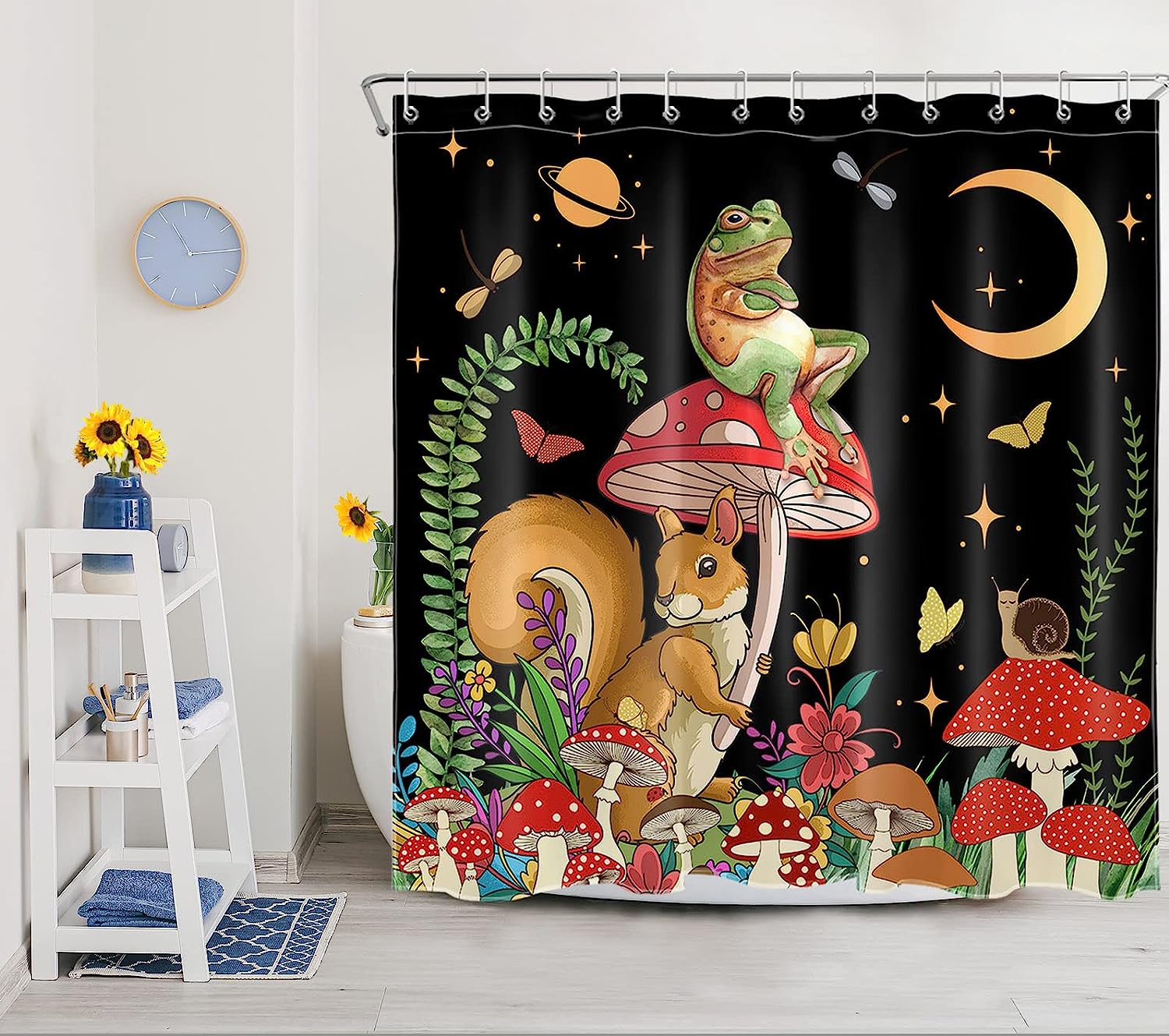 SCECALA Mushroom Shower Curtain- Funny Black Animal Bathroom Curtain Durable Bath Accessories
