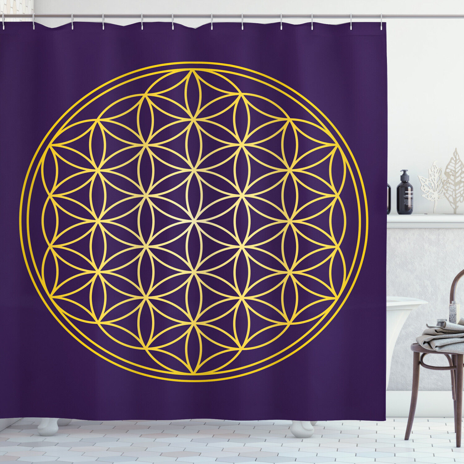Sacred Circle Overlap Geometric Pattern Shower Curtain For Modern Bathroom Decor